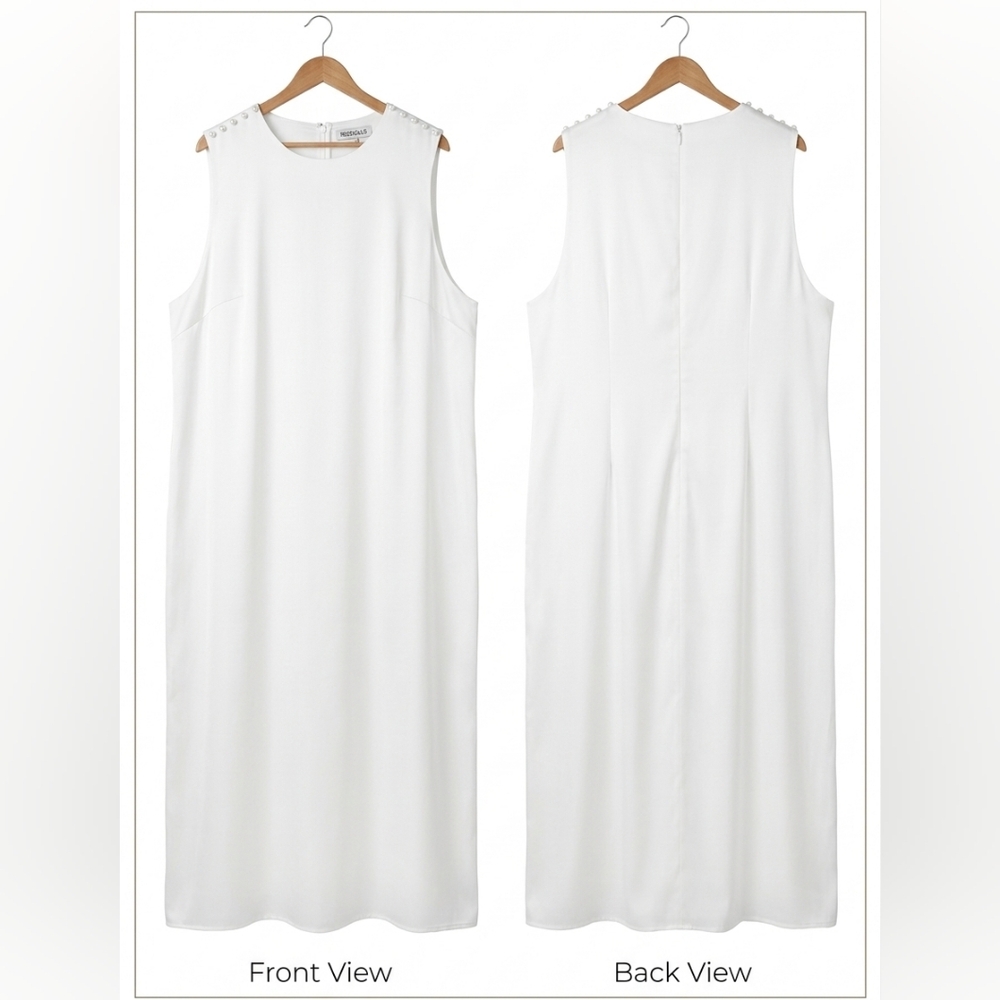 Rebdolls Tulip Satin Button Shoulder Maxi Slip Dress White 5X 10735008-5X